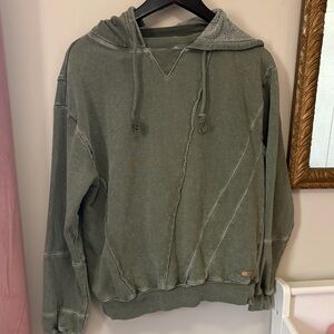BKE Olive Green Pullover Hoodie with Distressed Stitching
